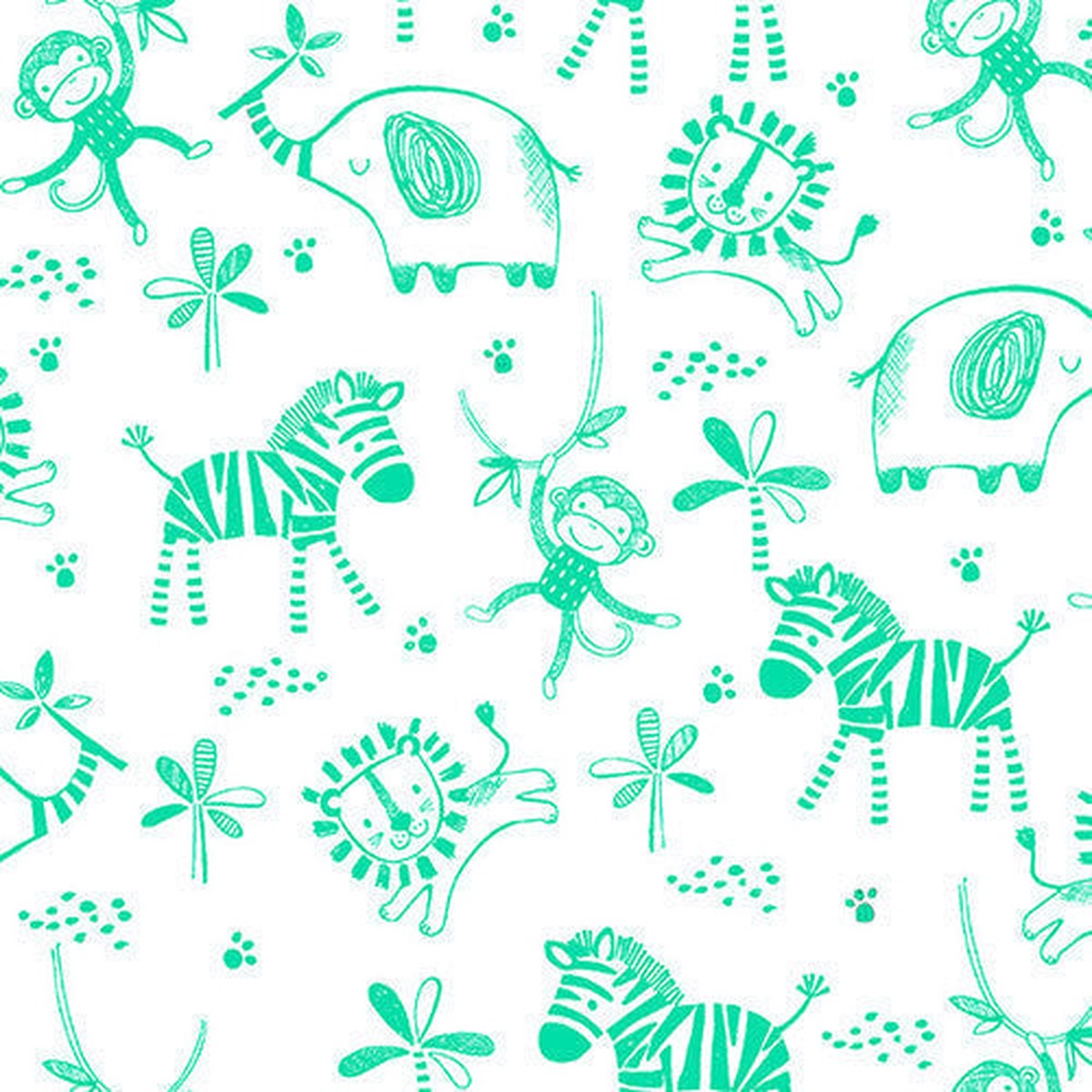 Comfy Flannel - Jungle Animals - White 44"/45" Cotton Flannel Fabric per yard