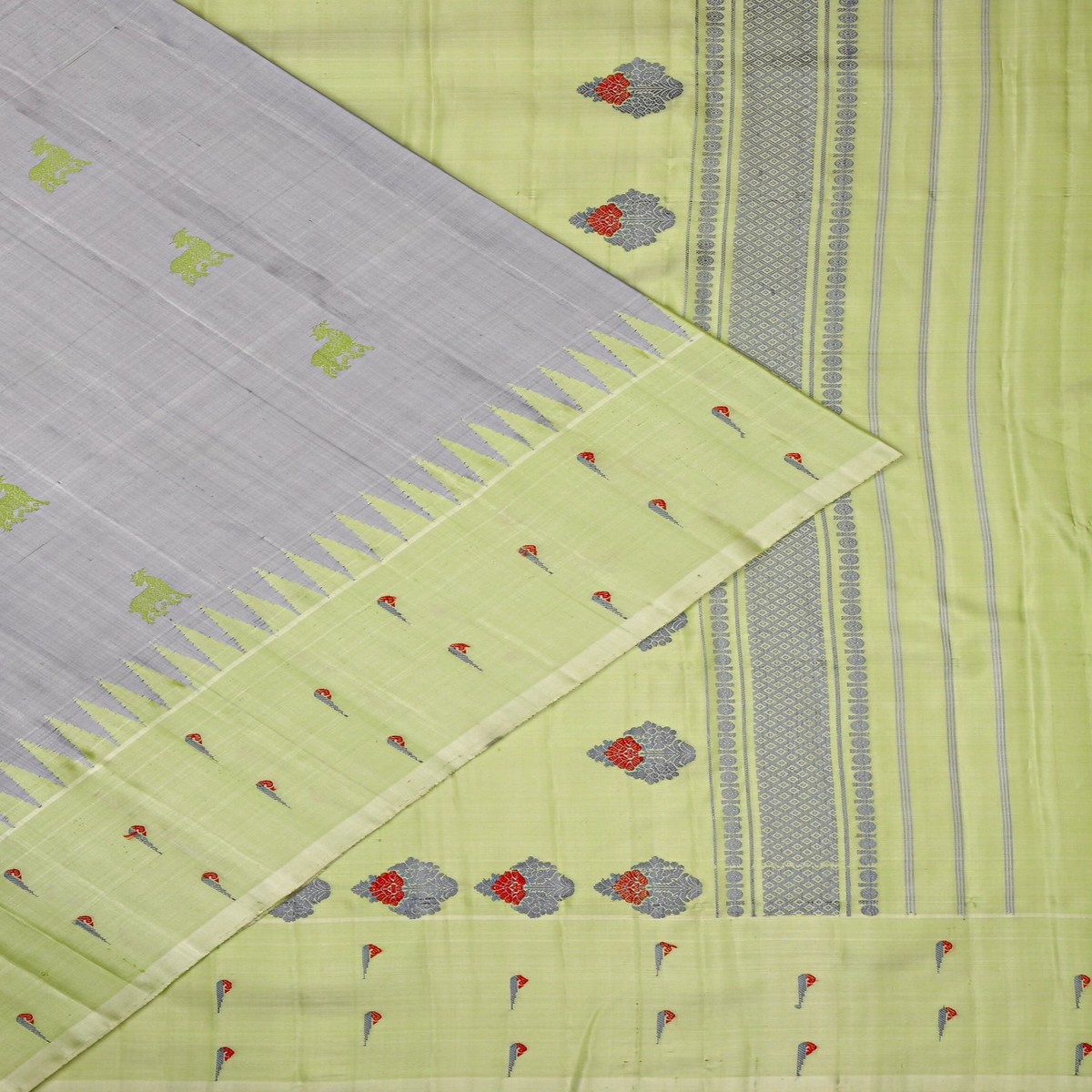 Gadwal Raw Silk Butta Grey Saree