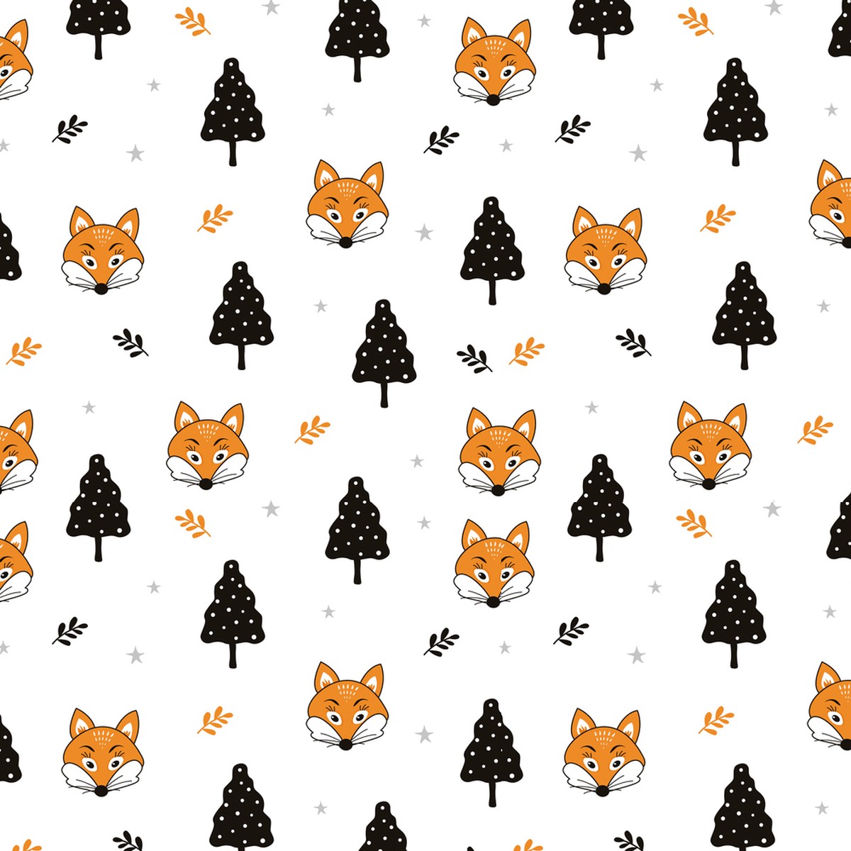Foxes In The Whimsical Forest Fabric - BlackOrange