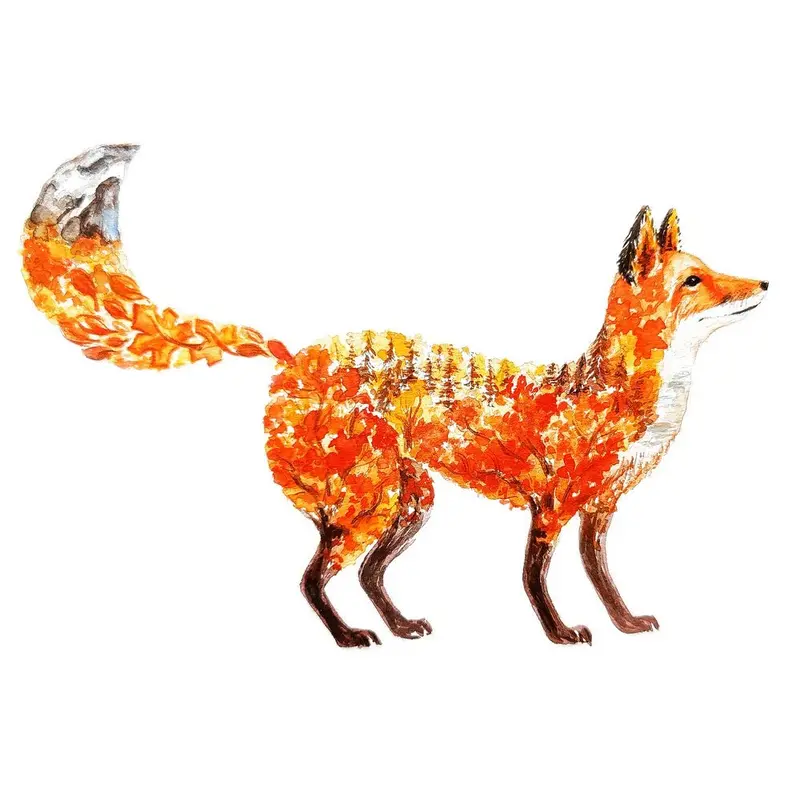 Watercolor Autumn Fox Fabric Panel
