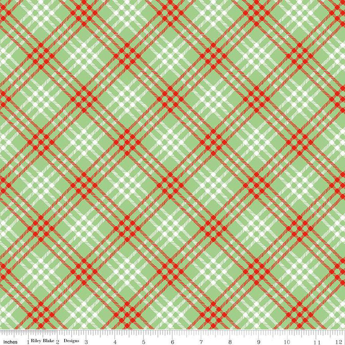 24" End of Bolt - SALE Christmas Joys Plaid C12253 Green - Riley Blake Designs - Diagonal - Quilting Cotton Fabric