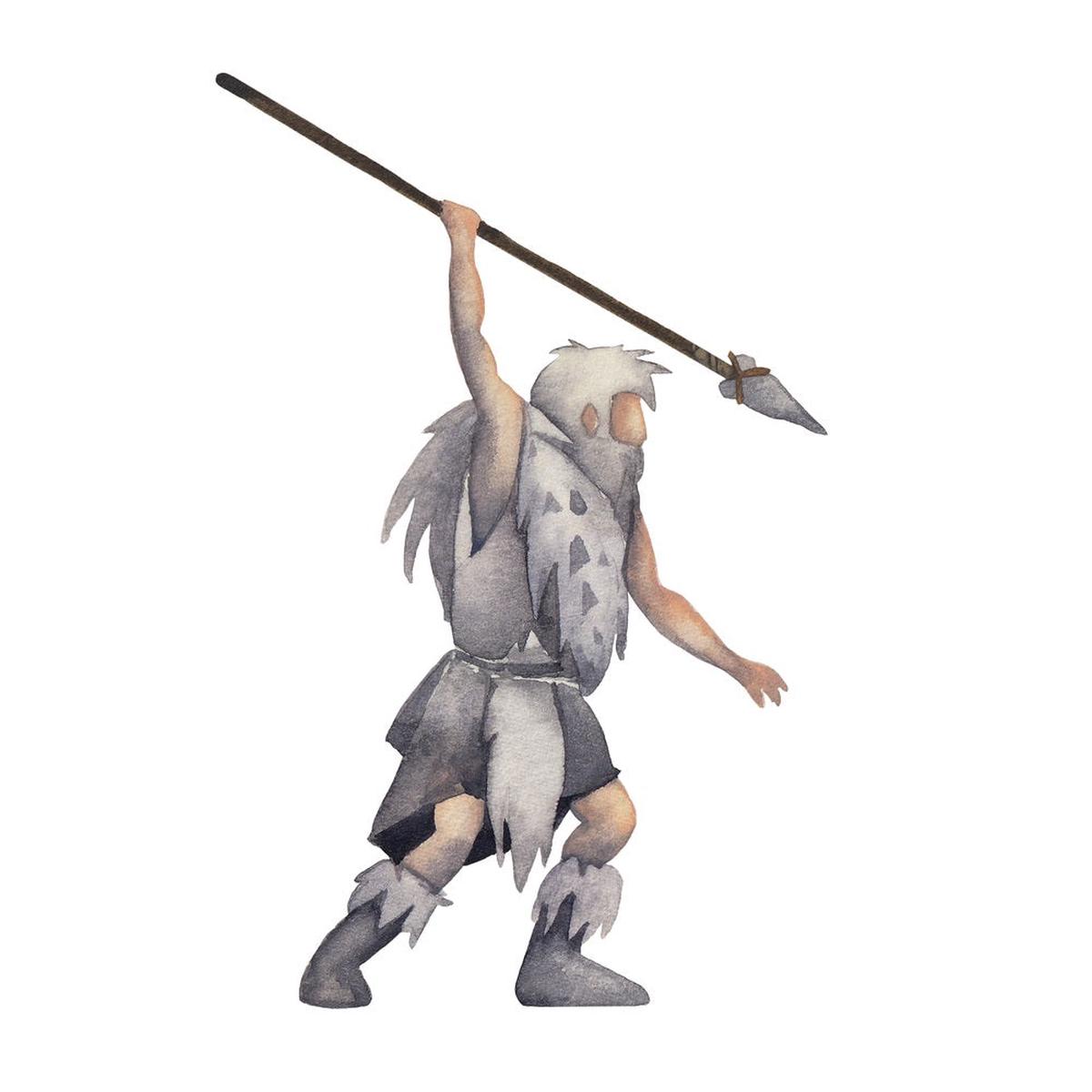 Ice Age Caveman in Wool Fabric Panel