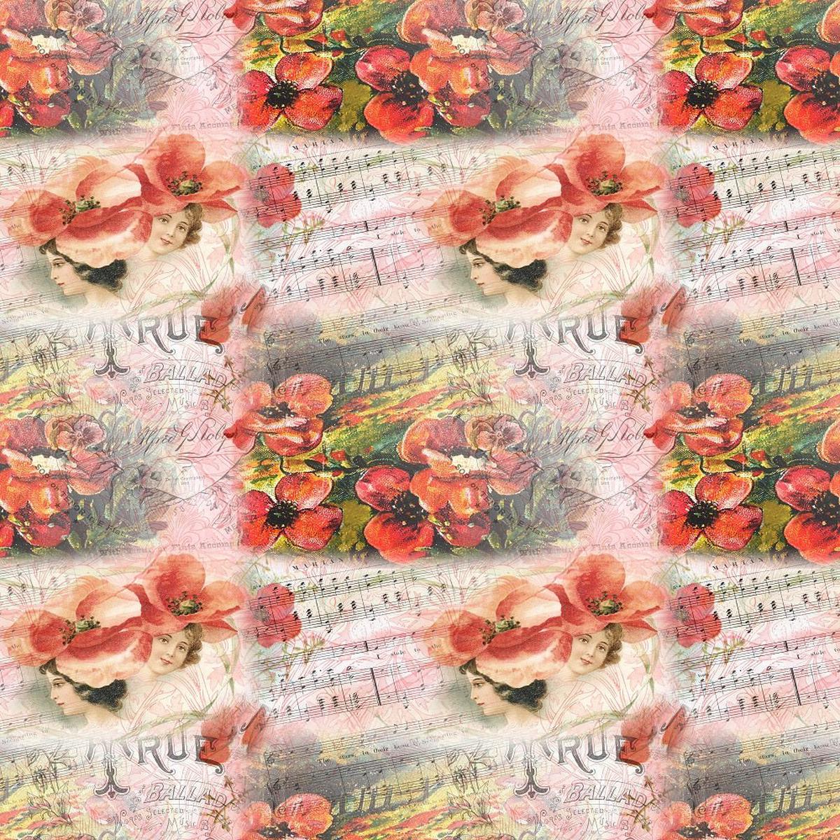Vintage Poppies 1 Fabric