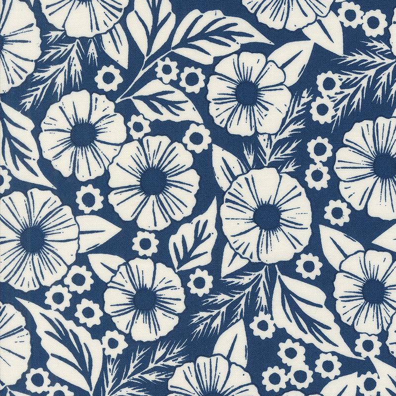 Field of Flowers Quilt Fabric - Flower Papers in Indigo Blue - 3311 18