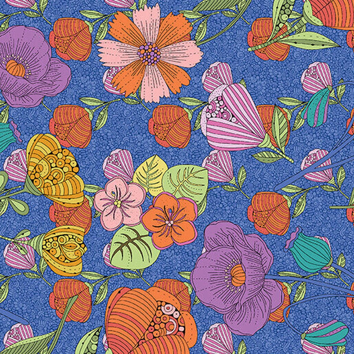 Alluring Peacock - Allure Floral - Blue - Yardage