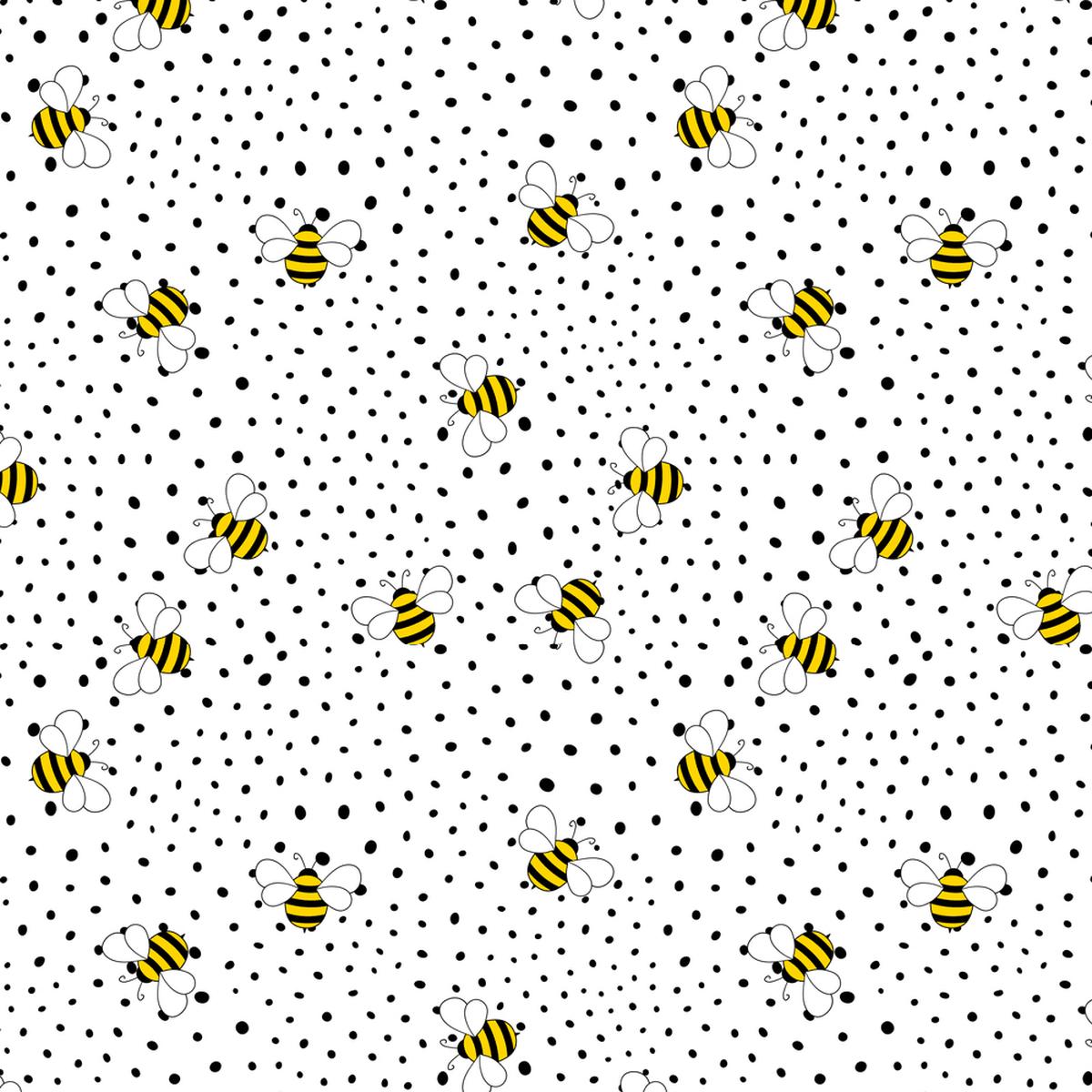 Cartoon Bee On Polka Dot Fabric - White