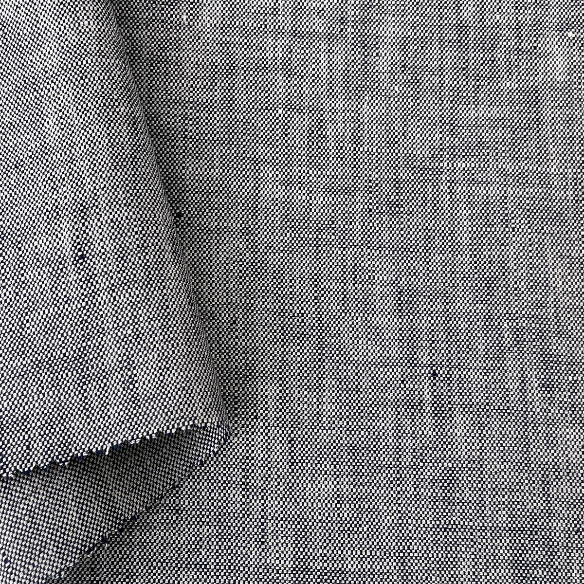 100% Linen Fabric Grey Chambray Effect, Basket Weave, Pre-Washed 8214