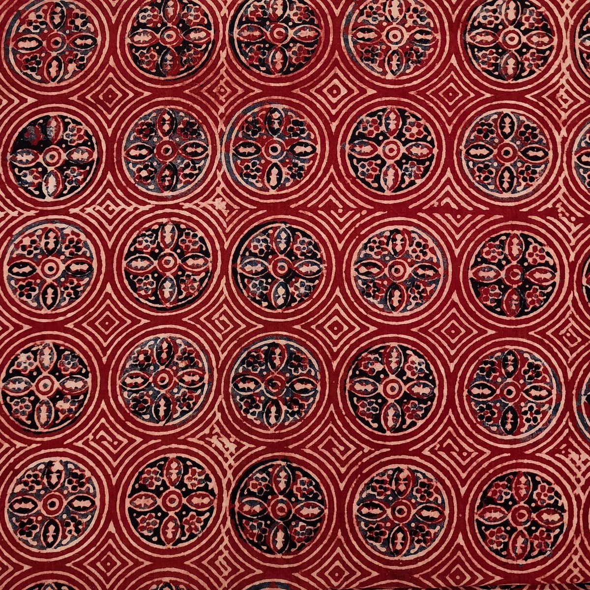Pure Cotton Ajrak Rust With All Over Chakra Pattern Hand Block Print Fabric