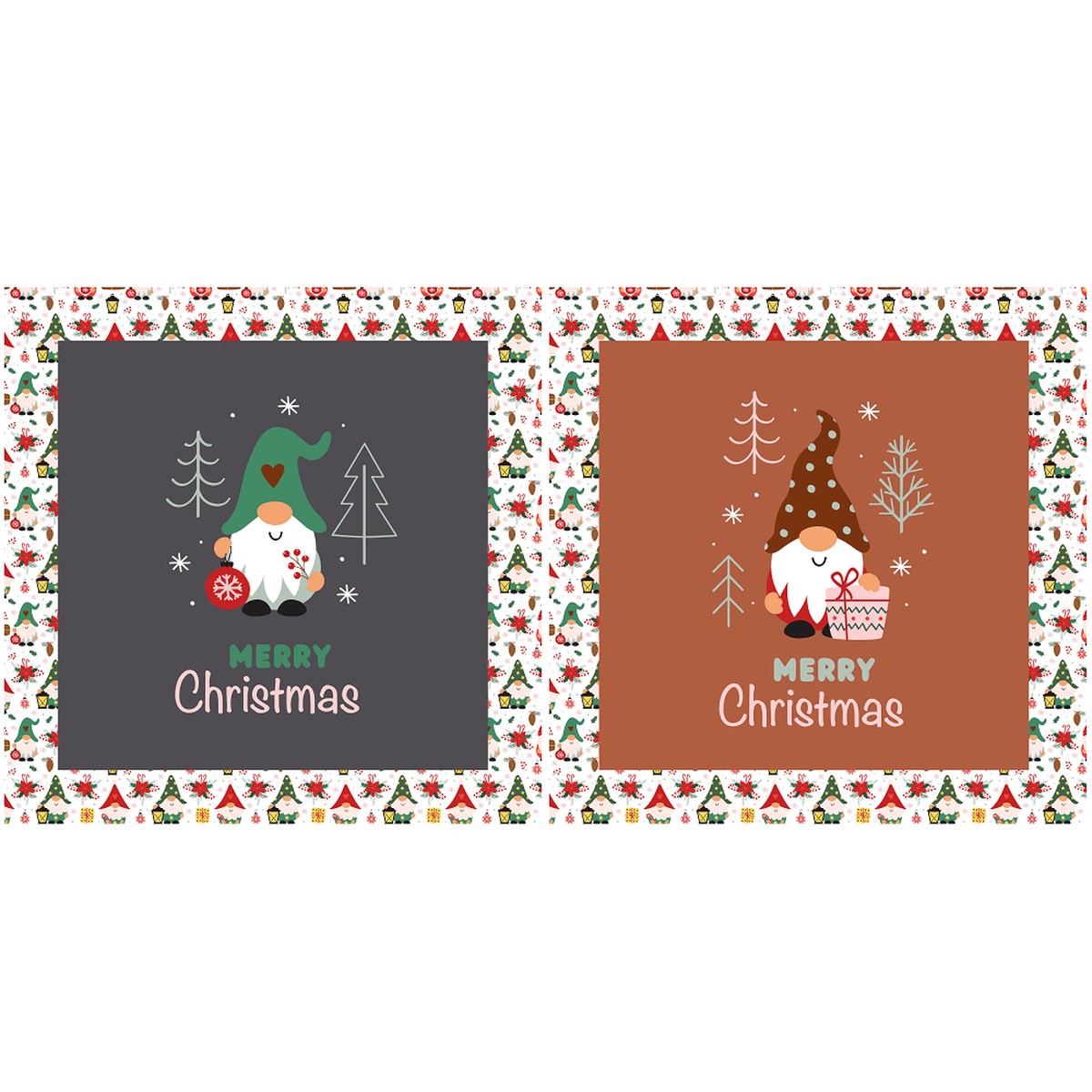 Christmas Gnomes Pillow Panels - White