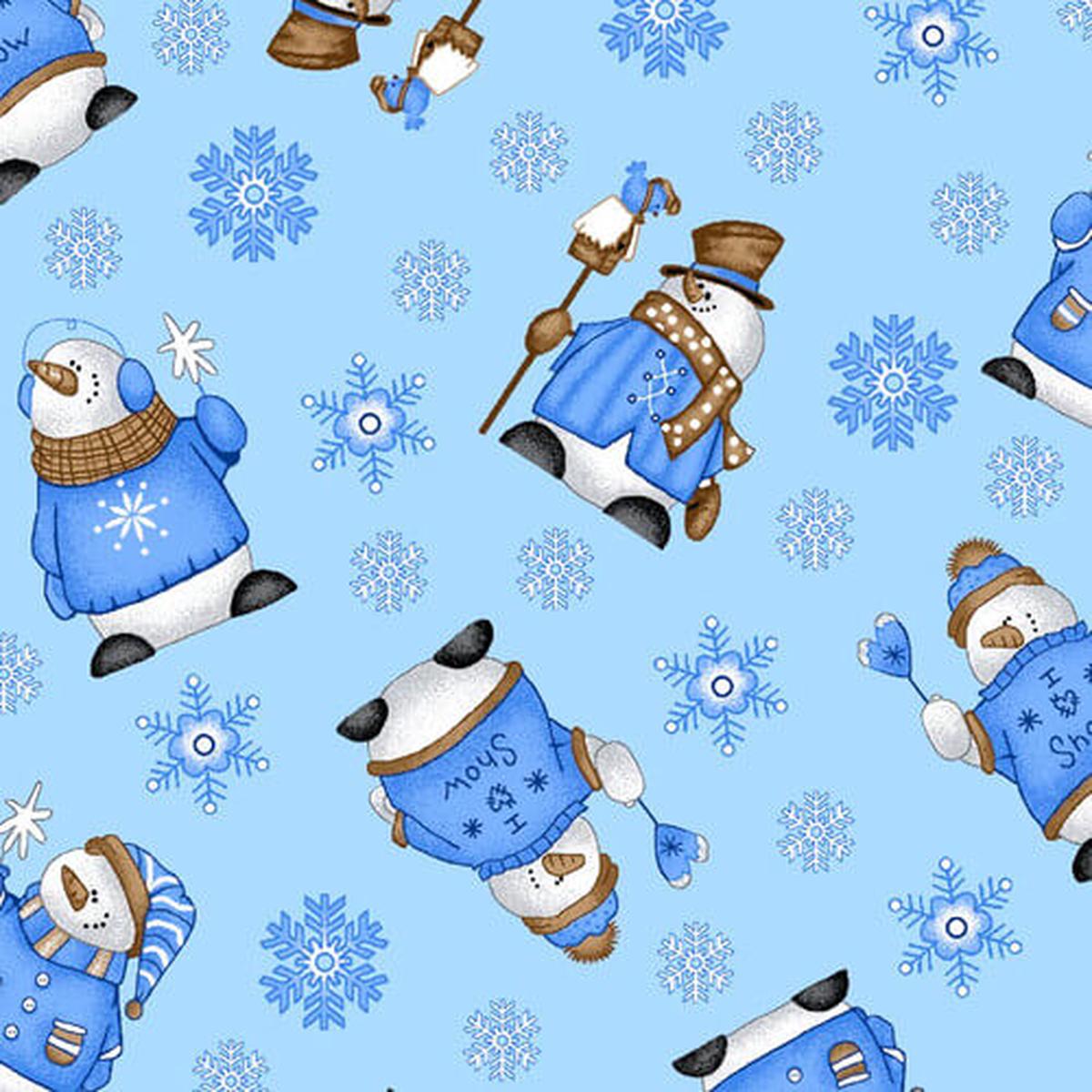 Comfy Flannel - Snowman & Snowflakes 44"/45" Cotton Flannel Fabric per yard