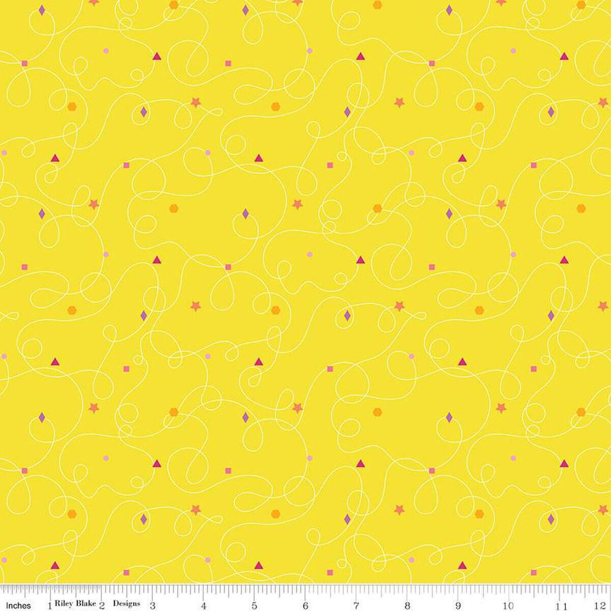 SALE Effervescence Squiggles C13732 Yellow - Riley Blake Designs - Loops Geometric Shapes - Quilting Cotton Fabric