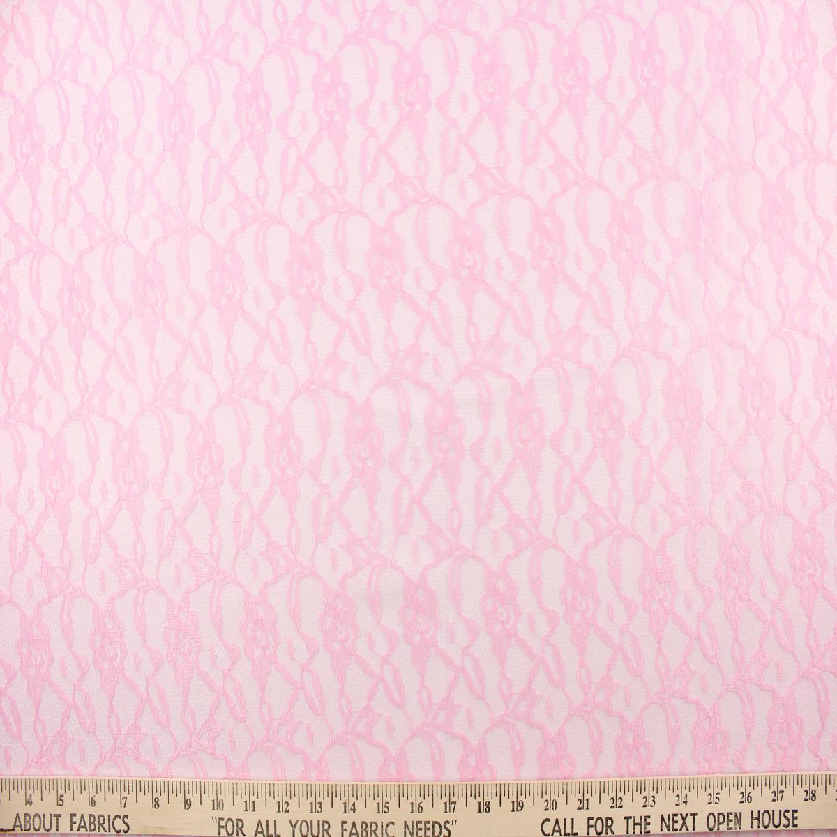 Woven Floral Lace Fabric in Stem in Pink