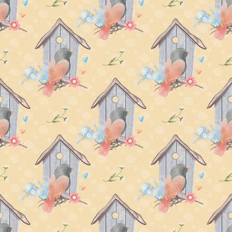 Beautiful Birdhouse Fabric - Light Yellow