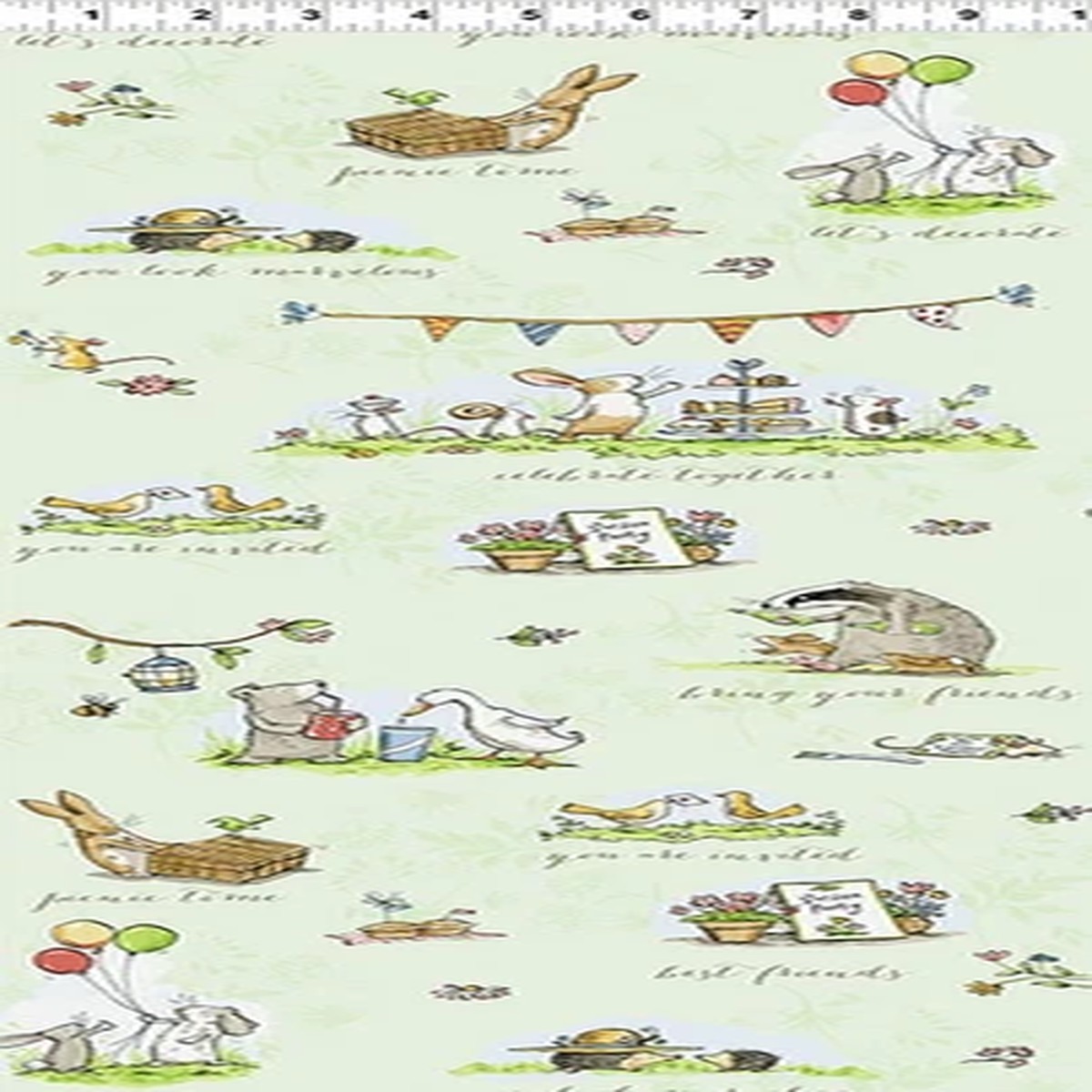 Garden Party By Clothworks - Light Olive Animal Scene # 2735-23