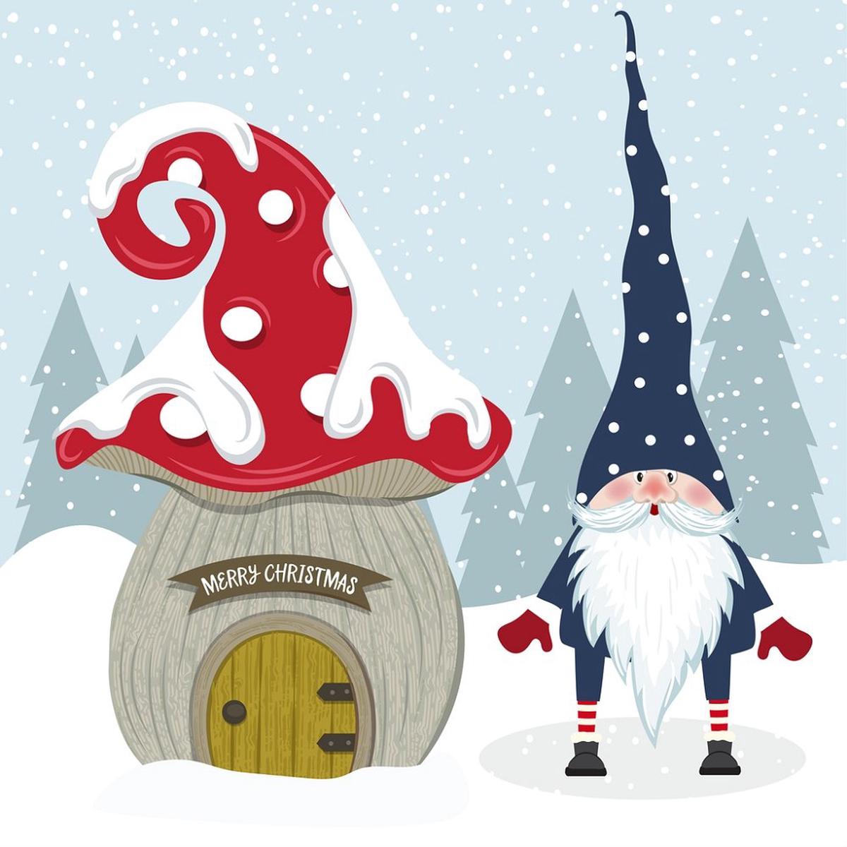 Retro Gnome His Home Fabric Panel - Blue