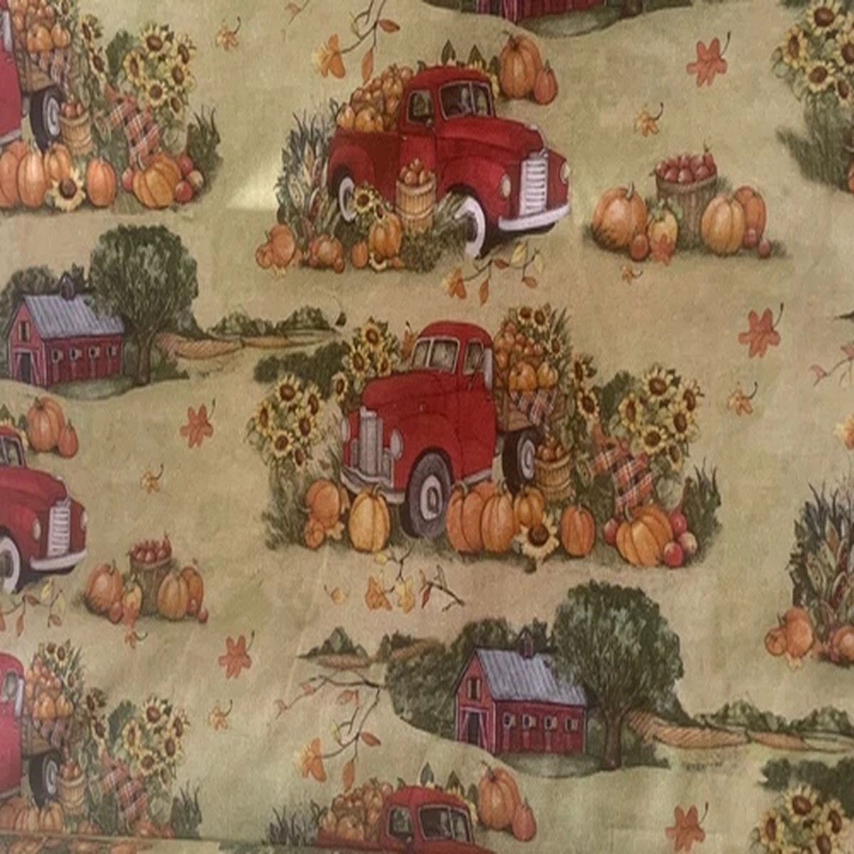 Susan Winget fall fabric - Red Harvest truck - 100% Cotton - BTY