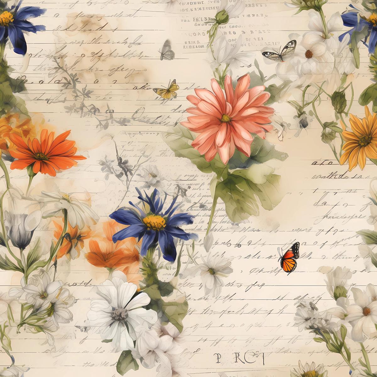 Vintage Floral Love Letters 4 Fabric