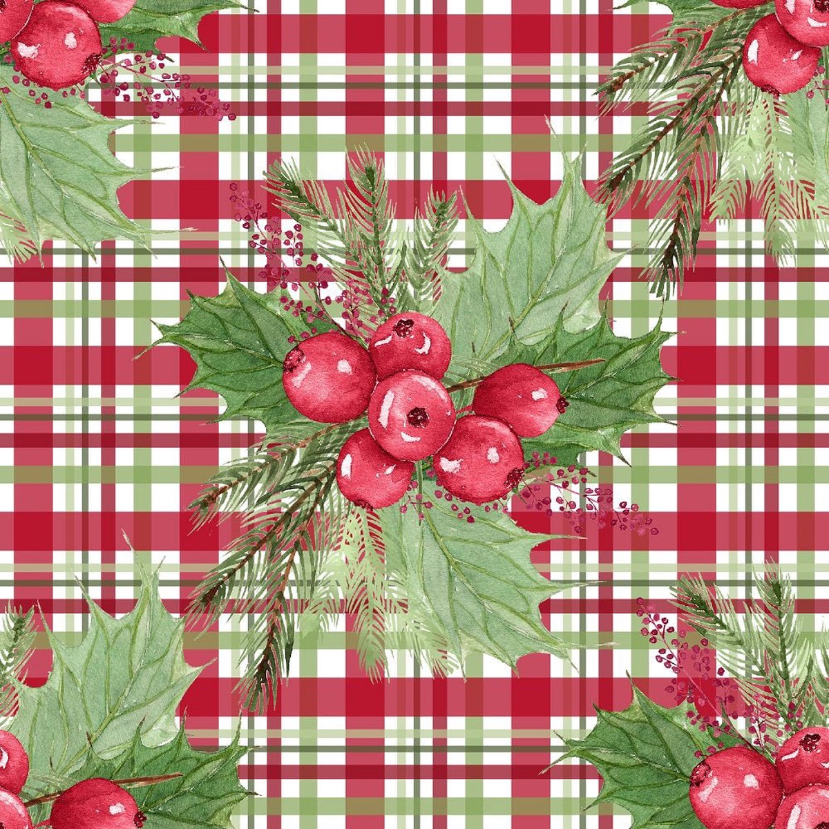 Mistletoe Christmas Red Plaid Fabric