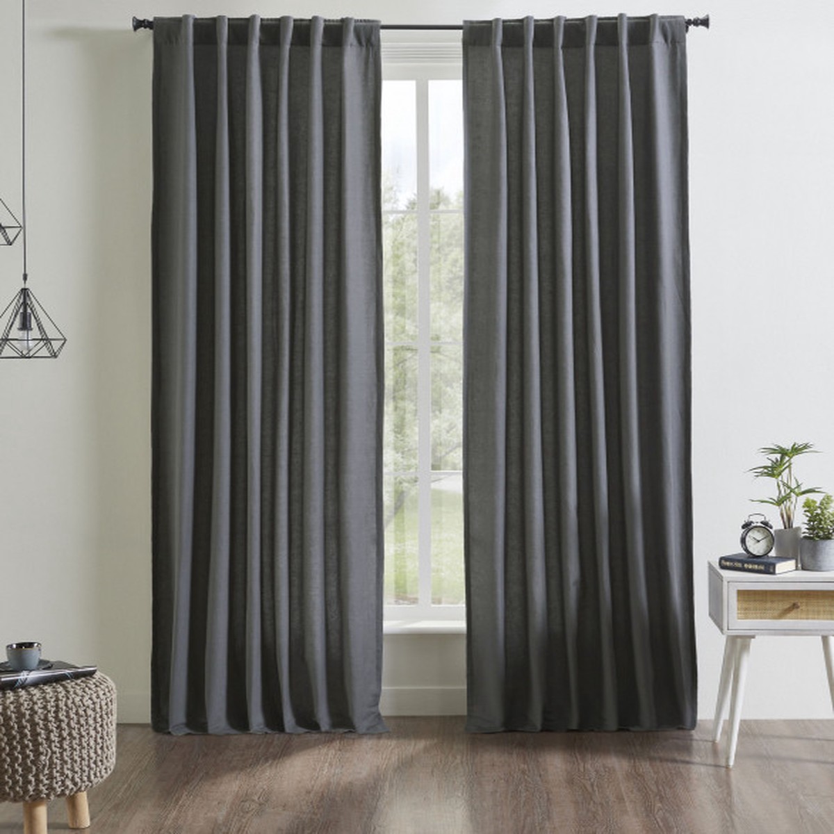 Ellora Casa by India's Heritage Kendall Linen Cotton Curtain in Pewter