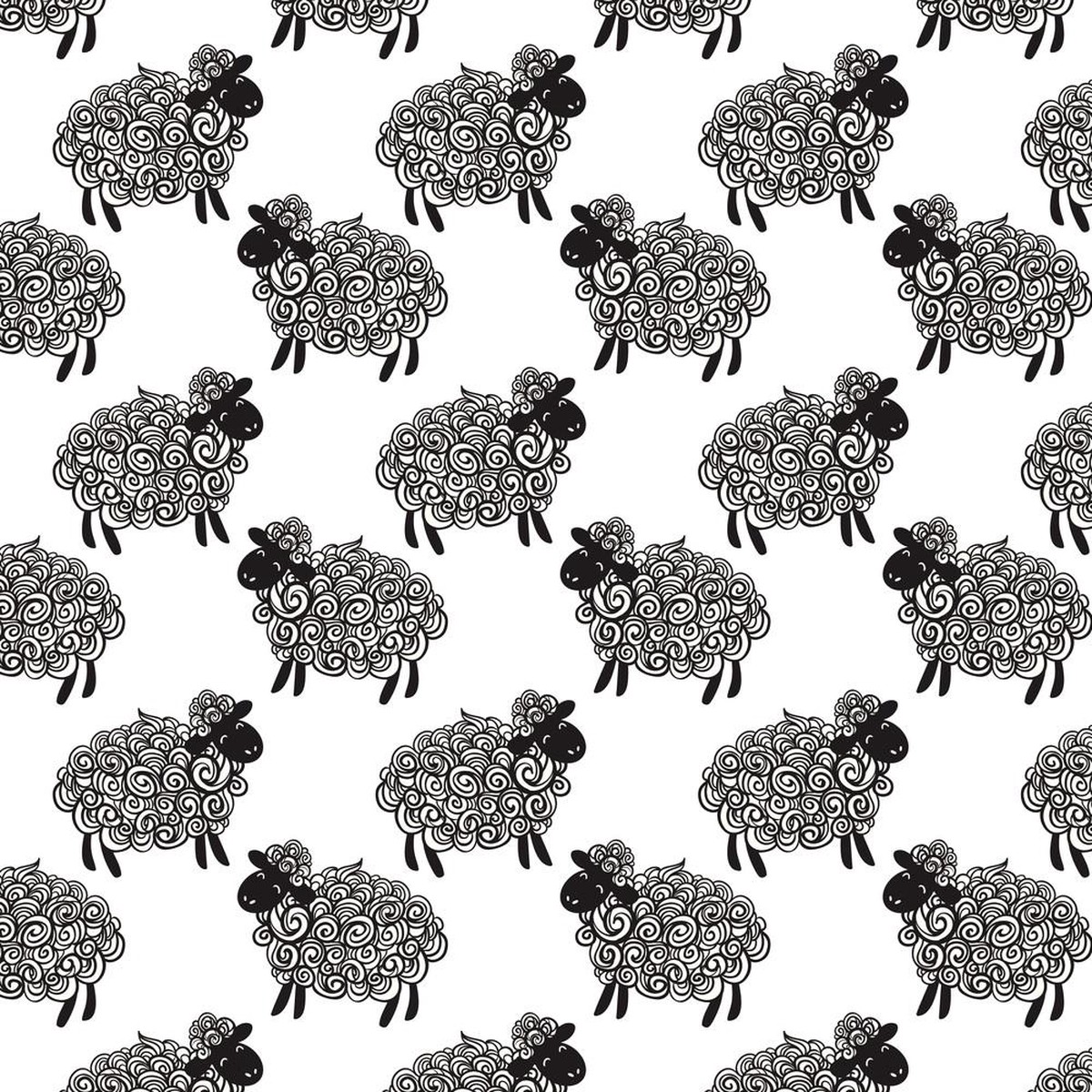 Sheep of Swirls Fabric - White