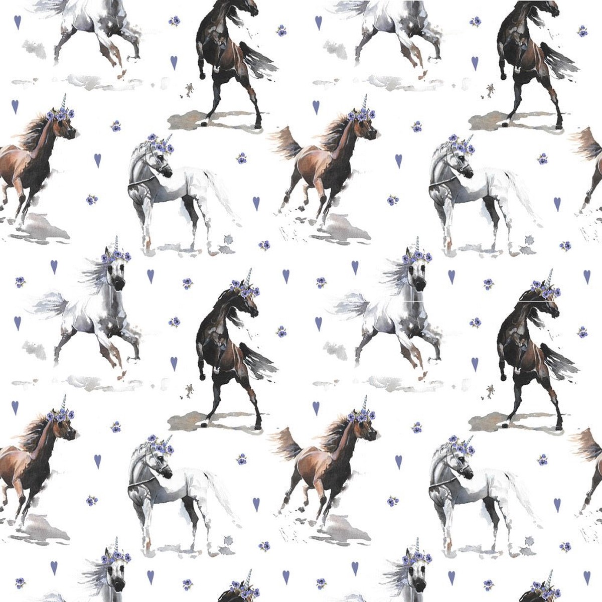 Wild Horses with Purple Flowers Fabric