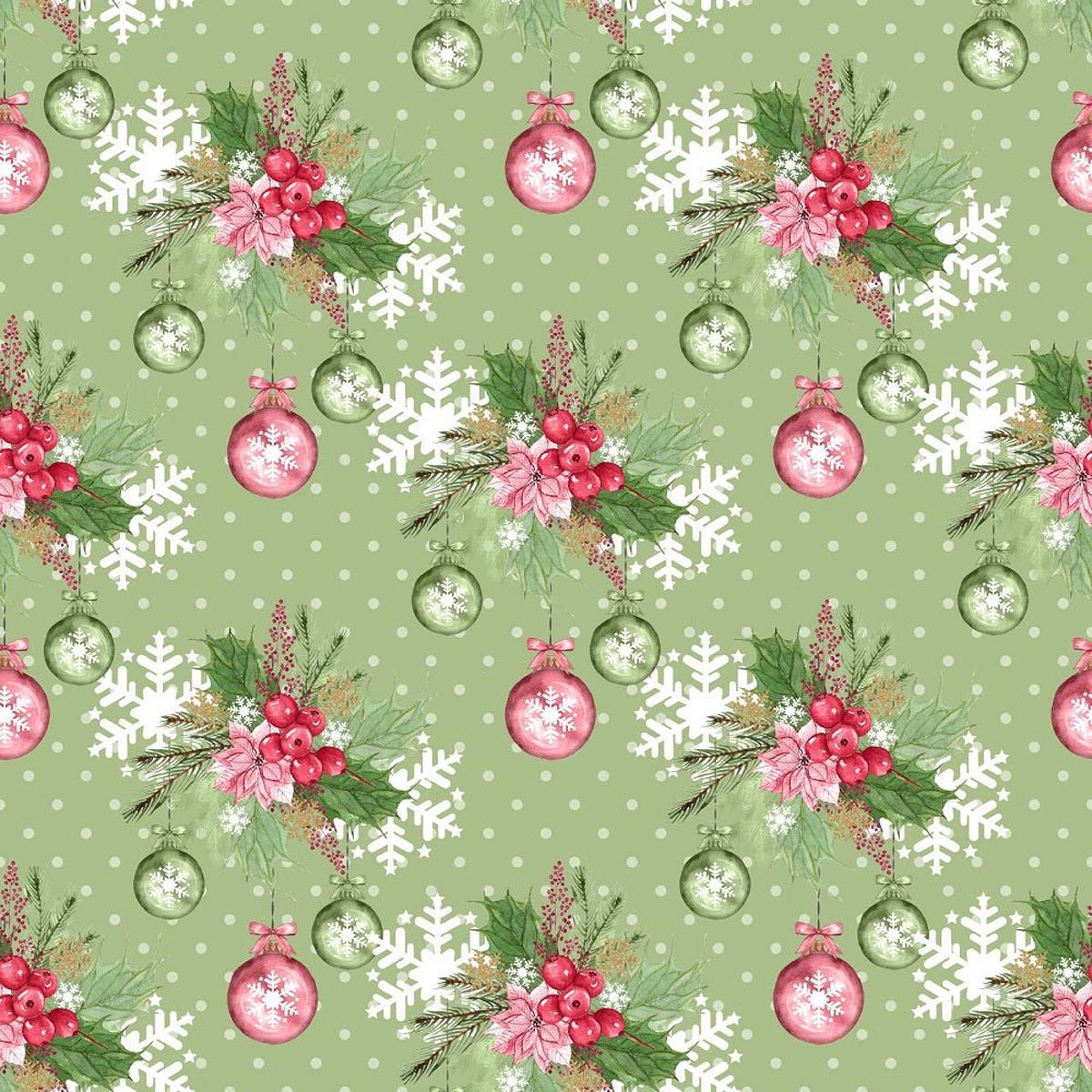 Mistletoe Christmas Ornaments Fabric - Green