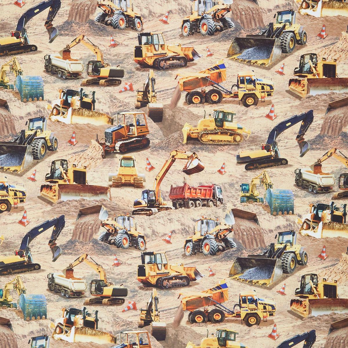 Novelty - Construction Site Scene Brown Yardage