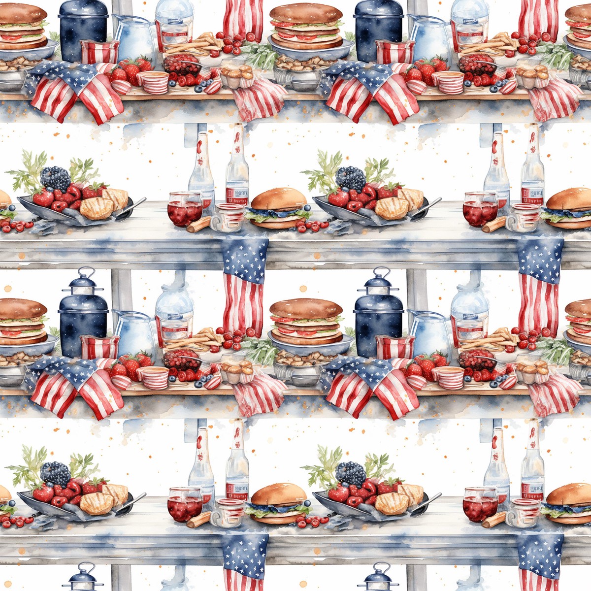 Red White and BBQ Pattern 2 Quilting Cotton Fabric