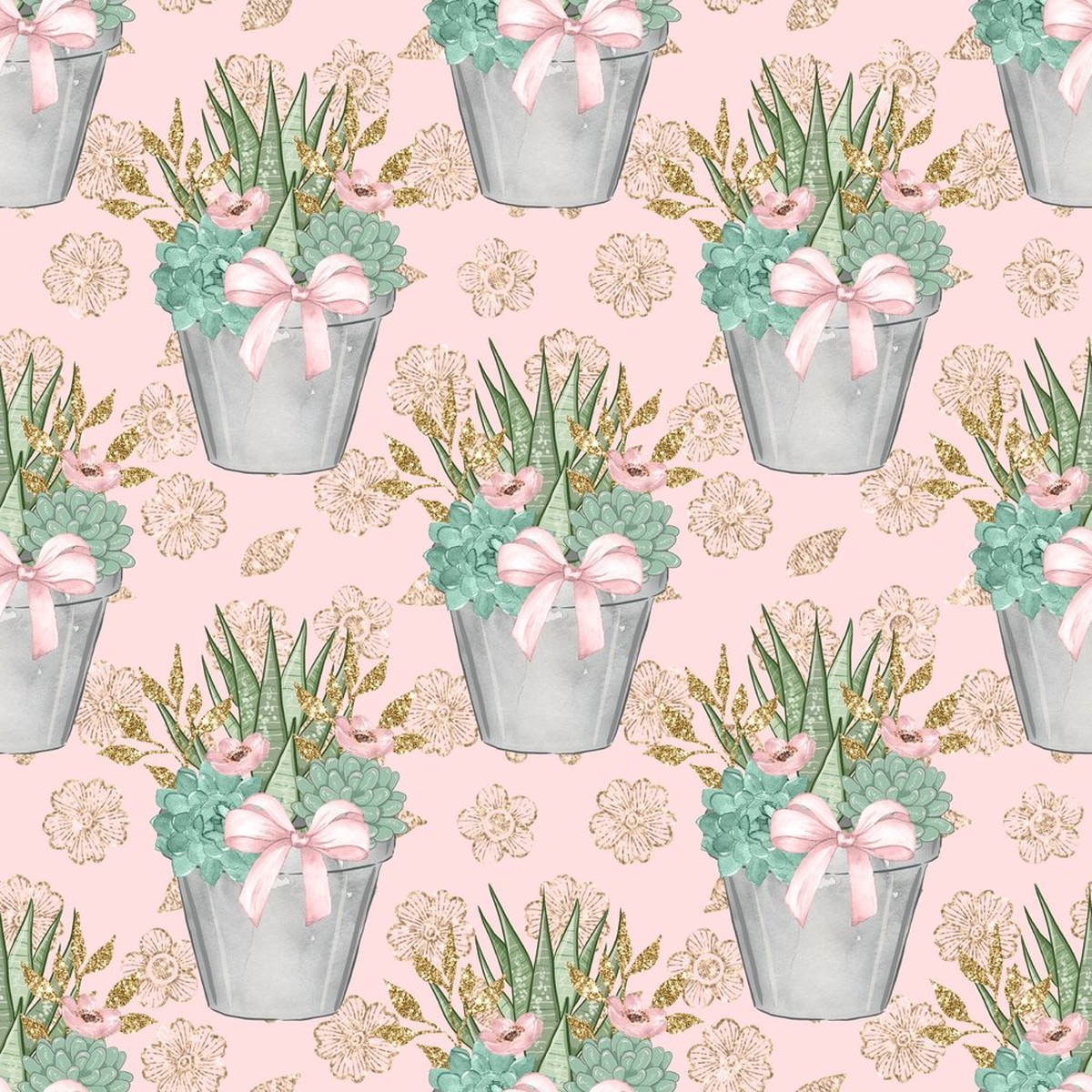 Sweet Succulents Pattern 1 Fabric - Pink