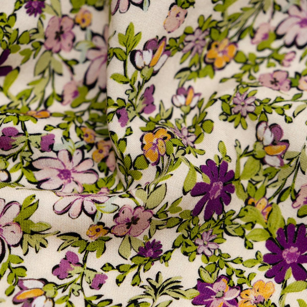Garden Walk Printed Viscose Challis - Cream/Orchid
