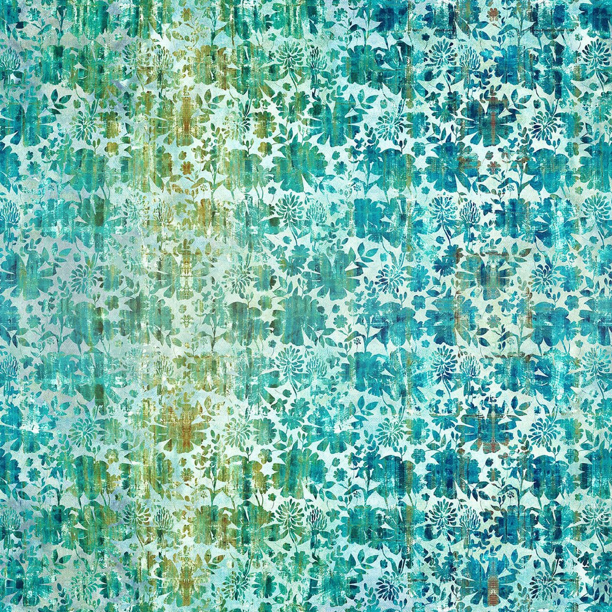 Grunge Floral Teal Evanescence Cotton 43/44 Fabric Per Yard