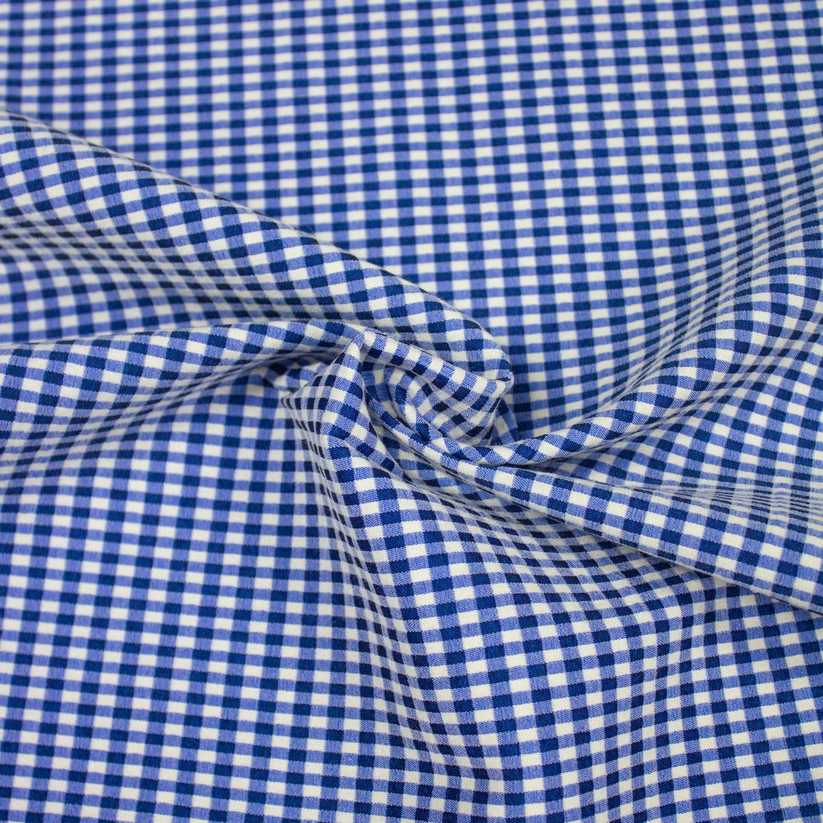 Loris Blue Check PolyCotton Stretch Fabric