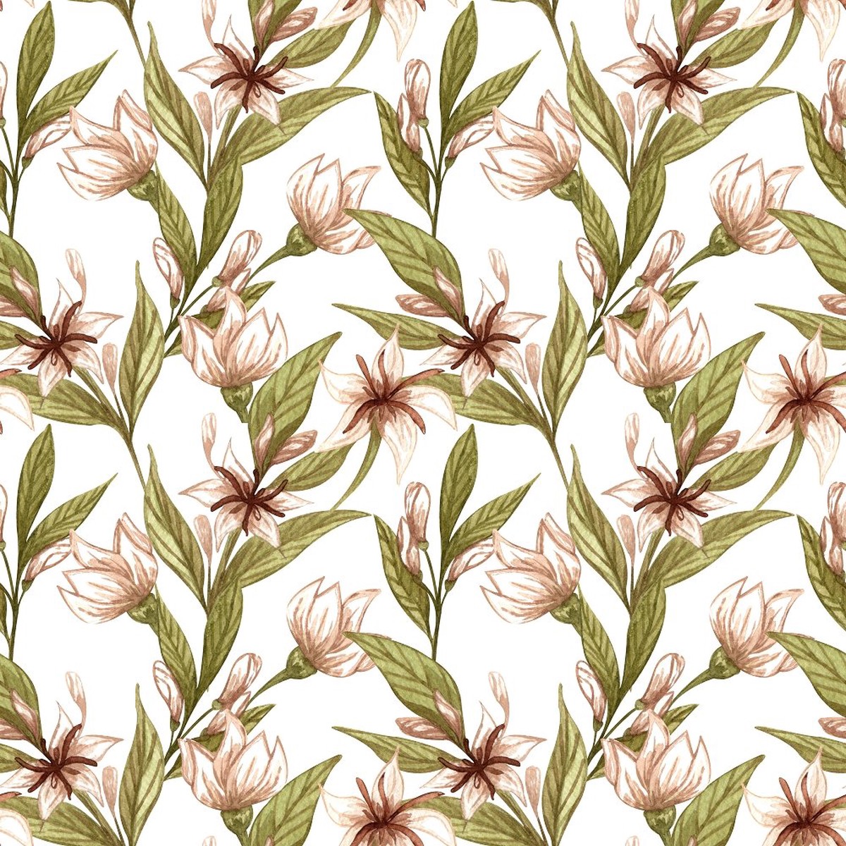 Coffee Flowers Fabric - White