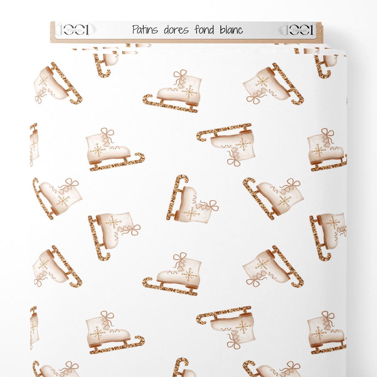 Tissu - Patins dors sur fond blanc