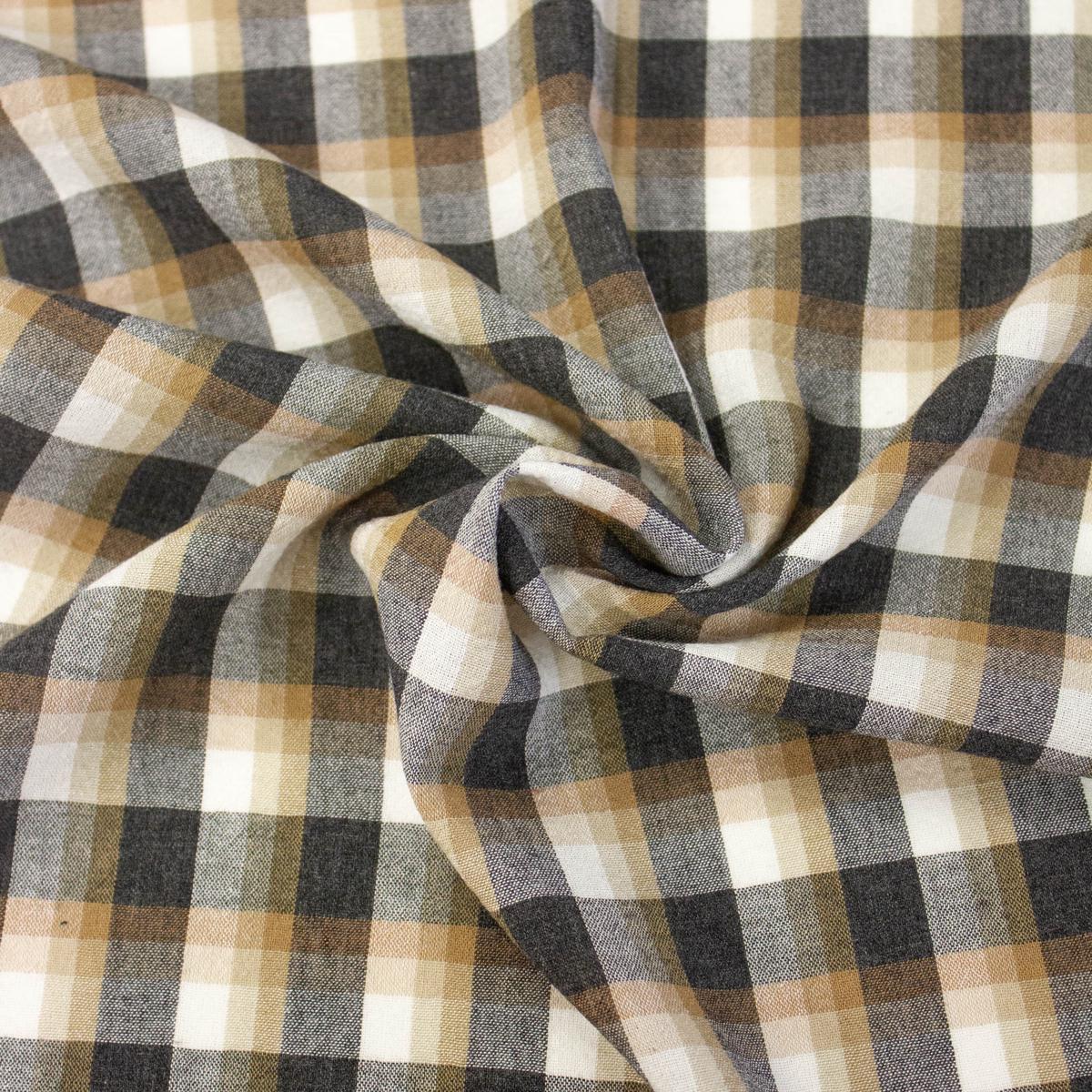Millo Brown Check Viscose & Virgin Wool Blend Fabric
