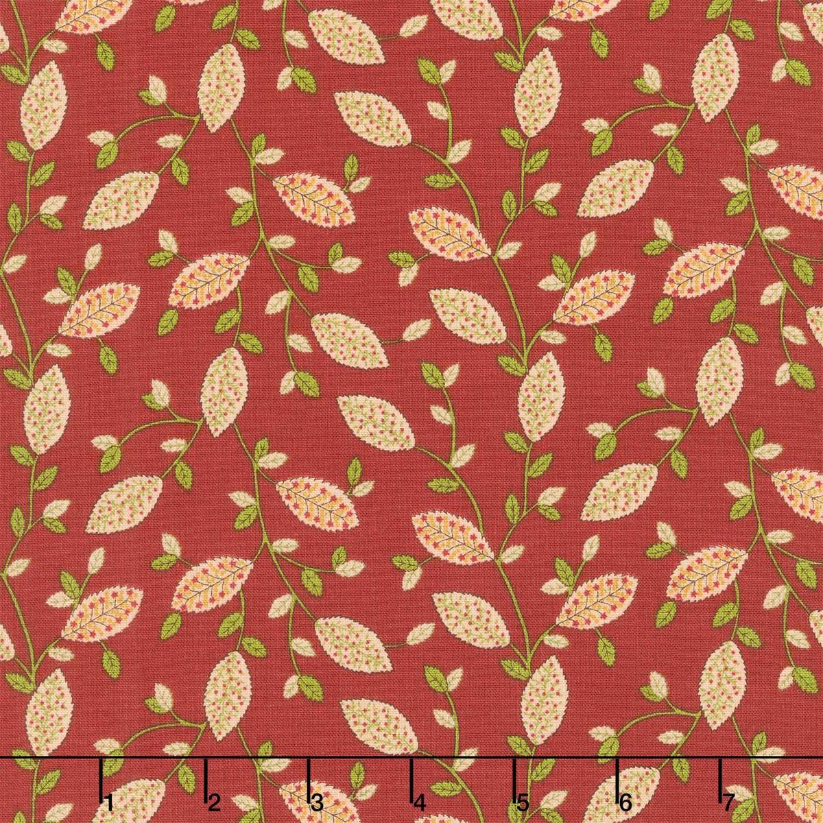 Baubles and Balsam - Fancy Holiday Leaves Cranberry Yardage