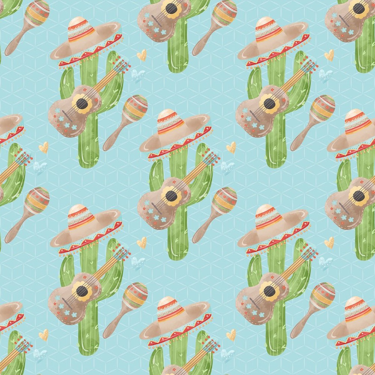 Fiesta Cactus with Hats Fabric - Blue
