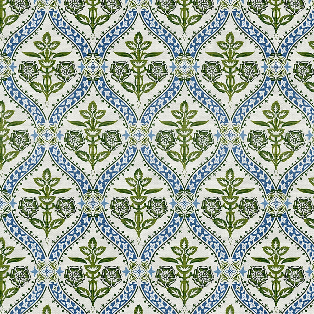 Folk Damask - White/Green