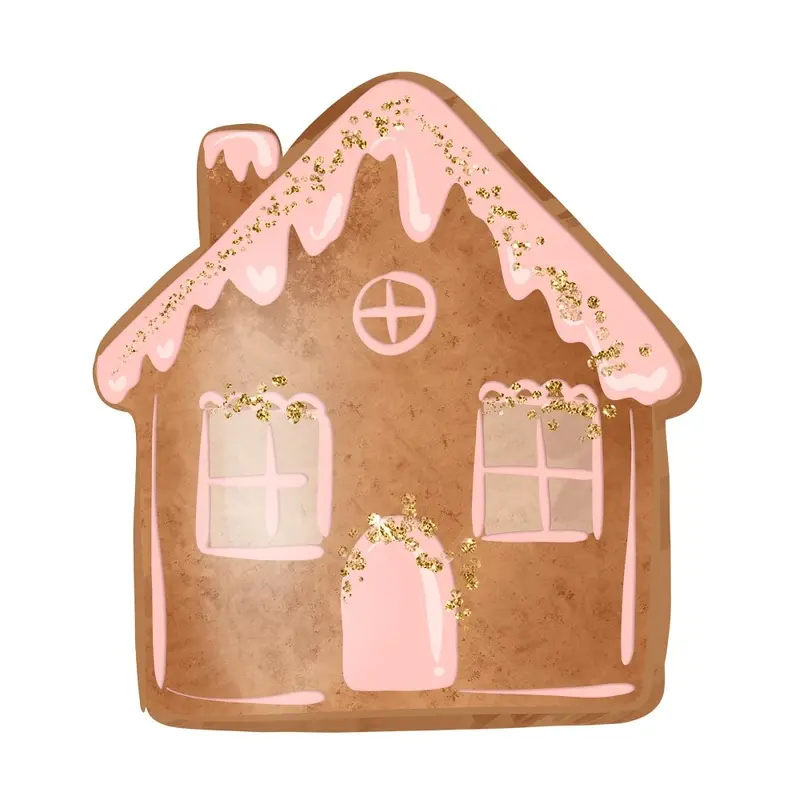 Gingerbread House Fabric Panel - Pink
