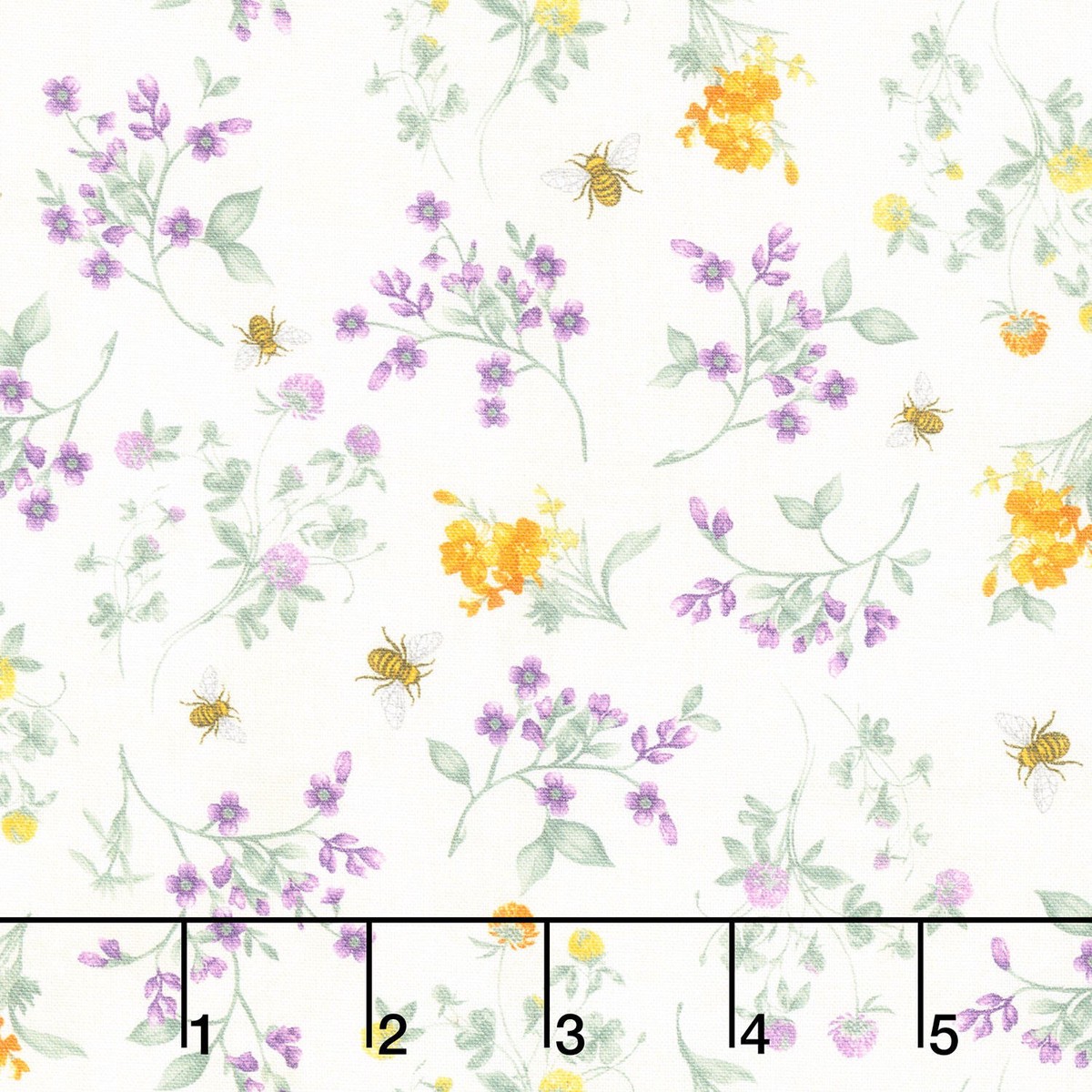 Spring Bee Floral on Cream Yardage
