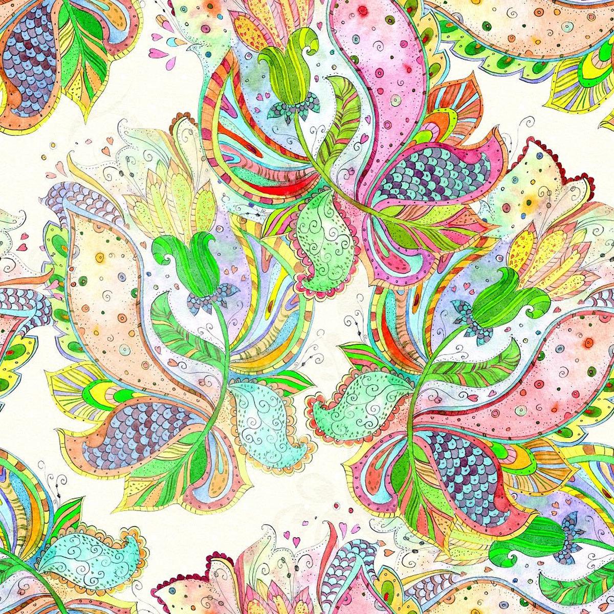 Watercolor Bright Flowers 1 Fabric