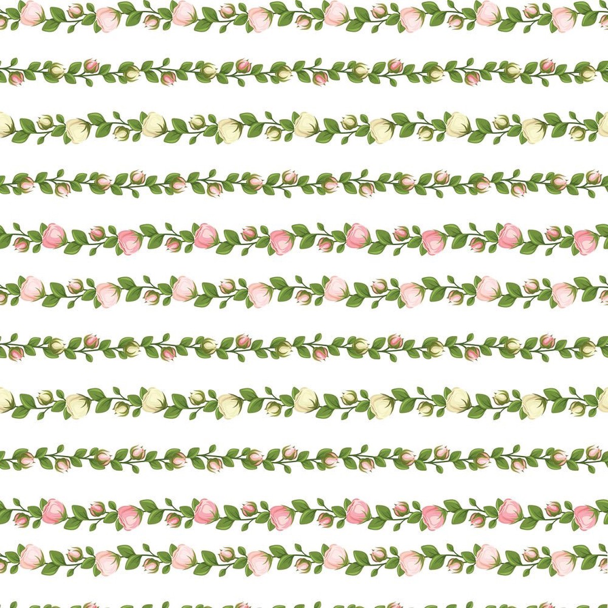 Pink and White Floral Vines Fabric - White
