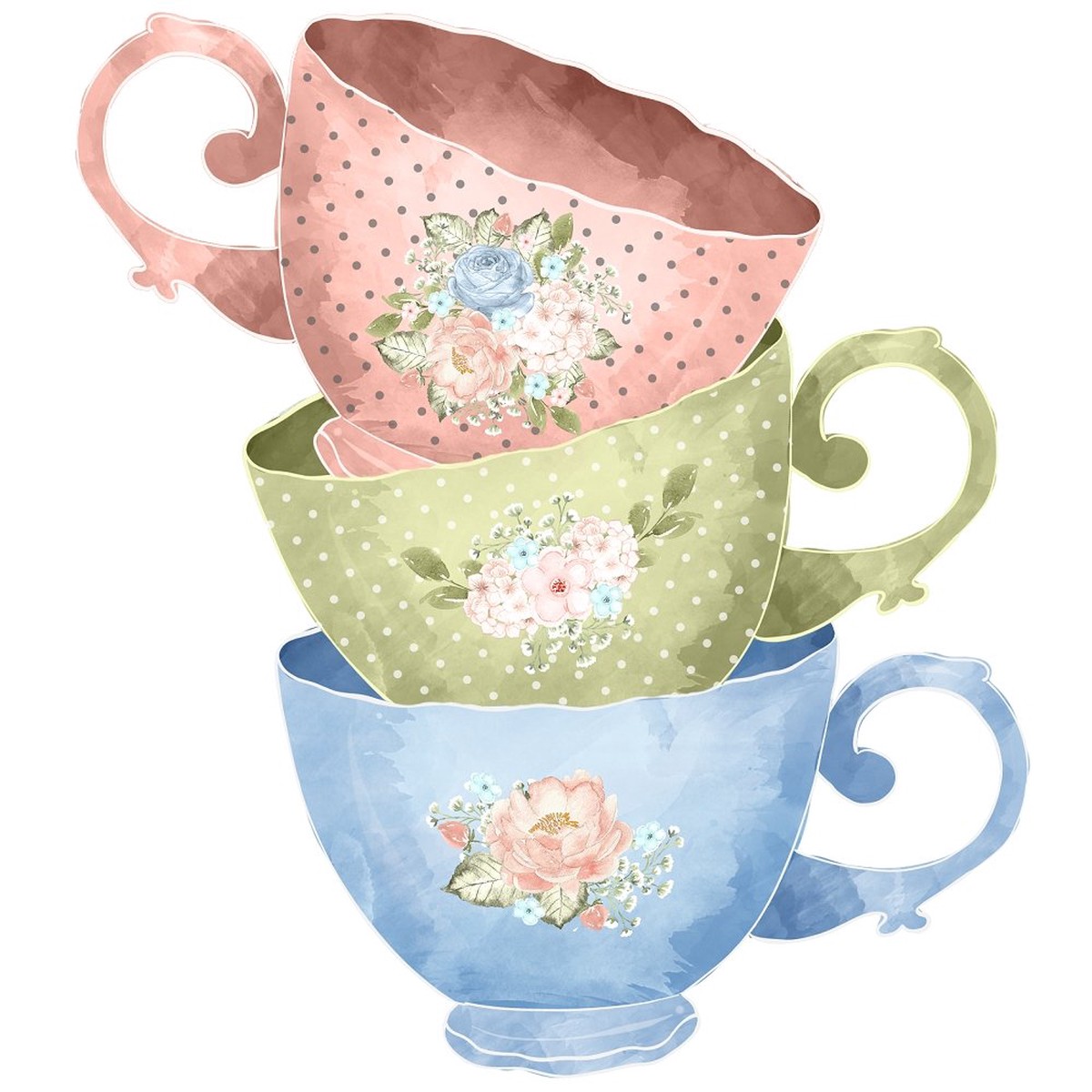 Tea Time Set of Cups 2 Fabric Panel