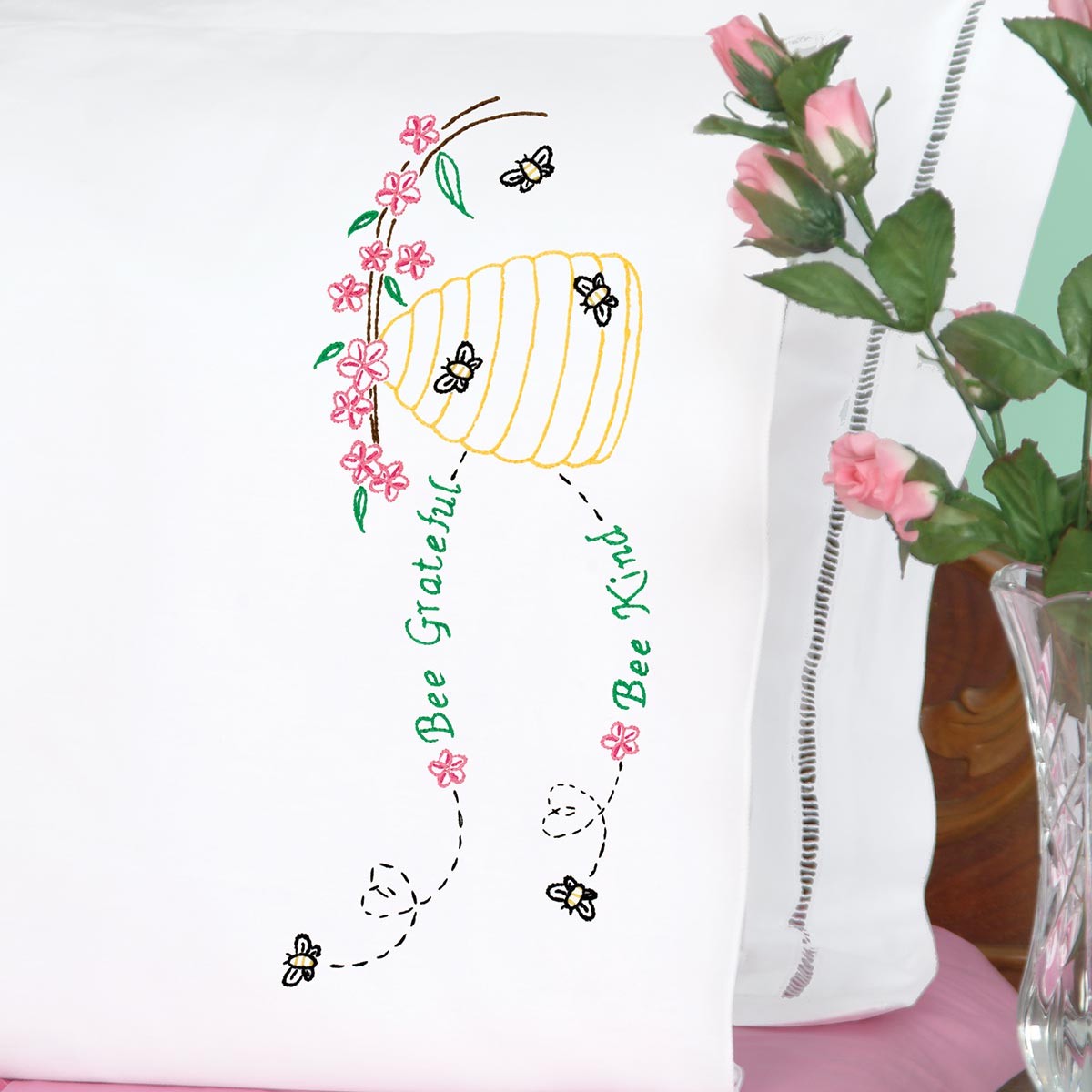 Bee Grateful Perle Edge Pillowcases
