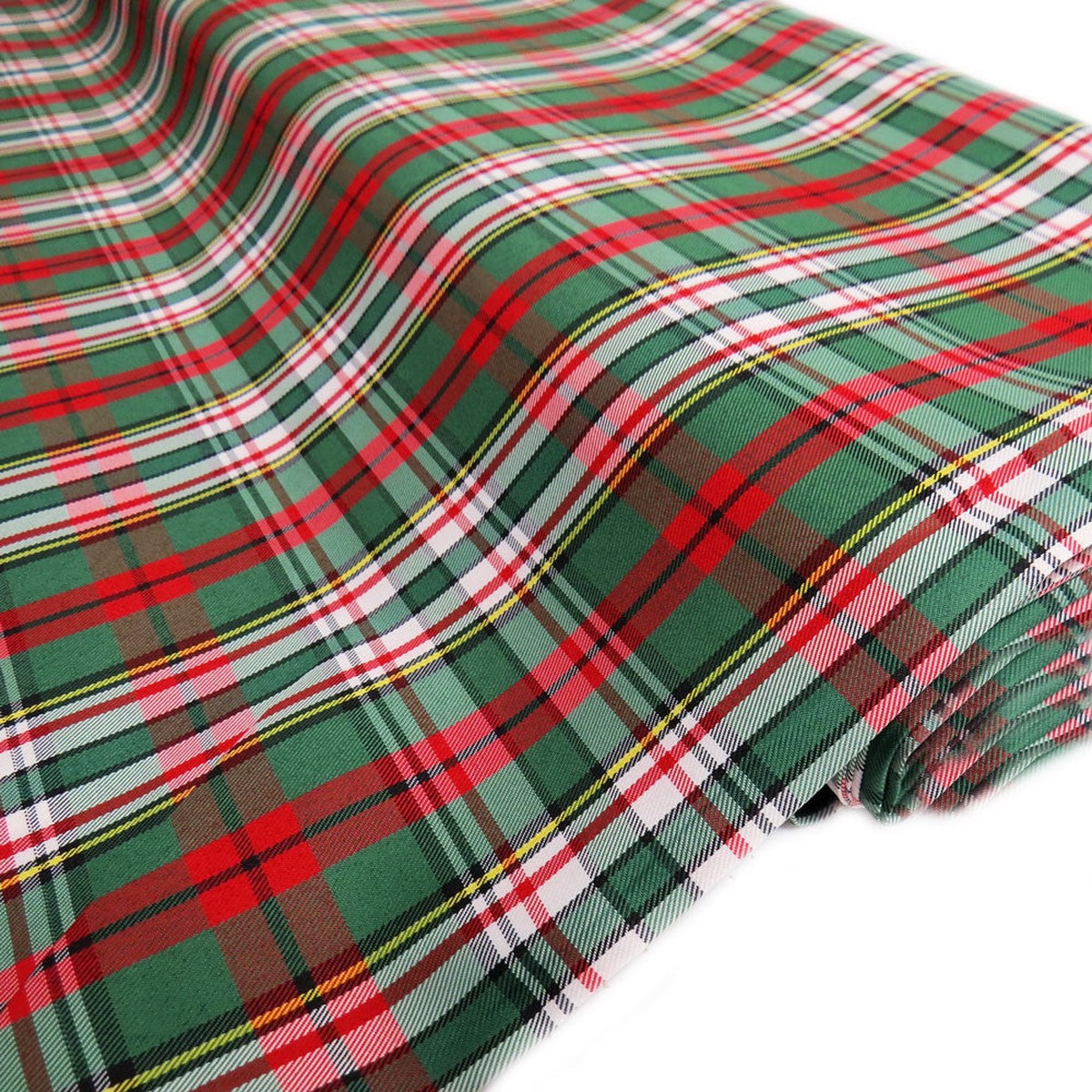 School Plaid Fabric - Green Red White, 60" Wide