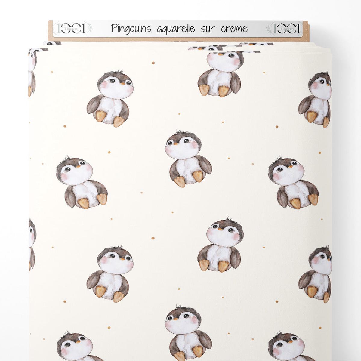 Tissu - Pingouins aquarelle sur crme