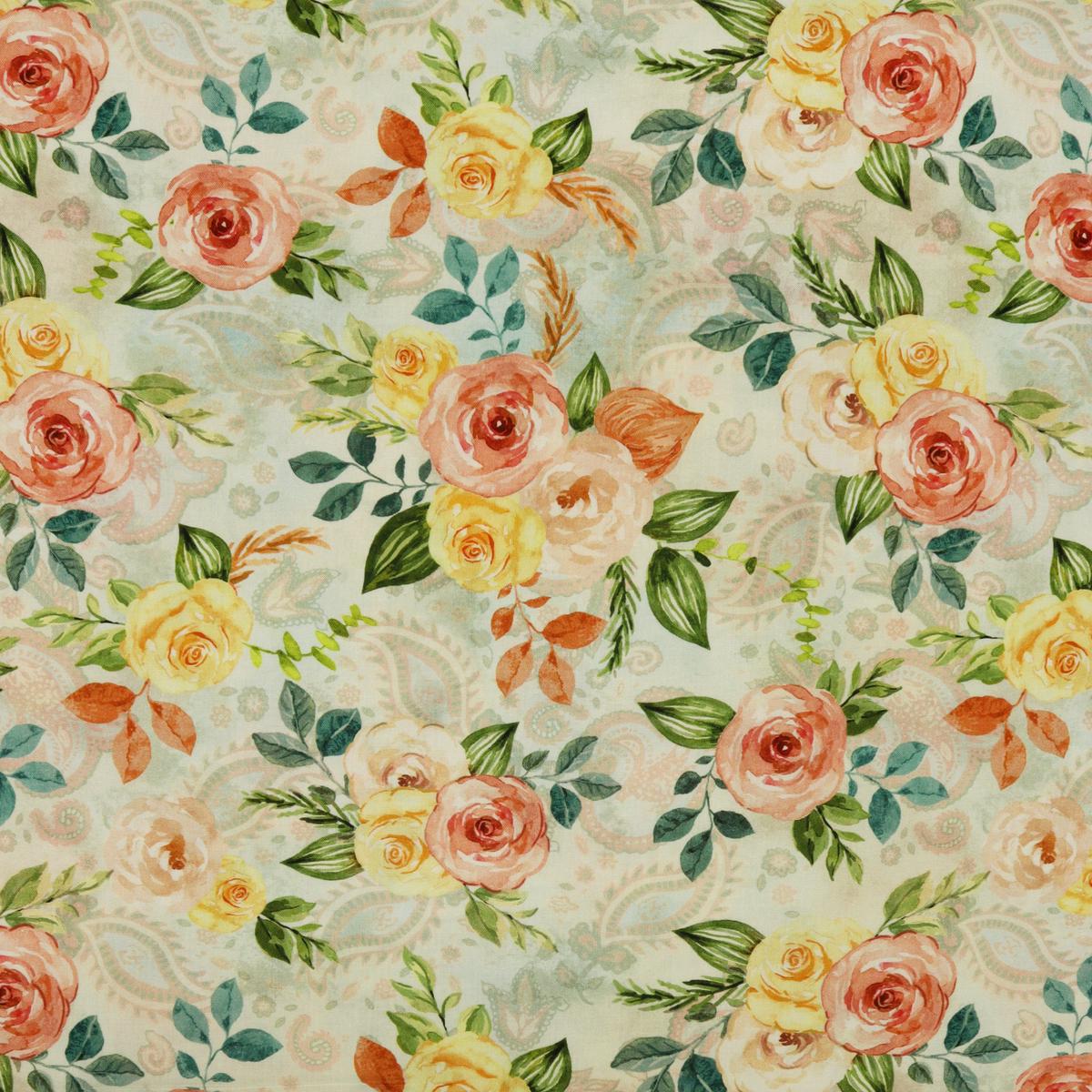 Gone Country 108 Quilt Backing - Country Time Roses Seafoam