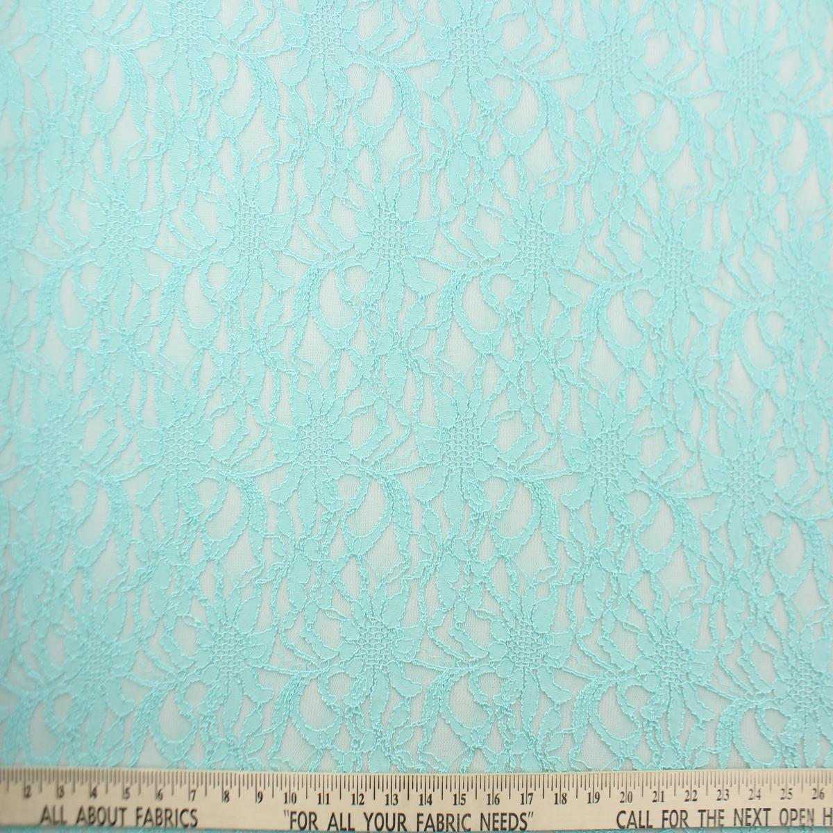 Stretch Lace Fabric in Soft Cyan