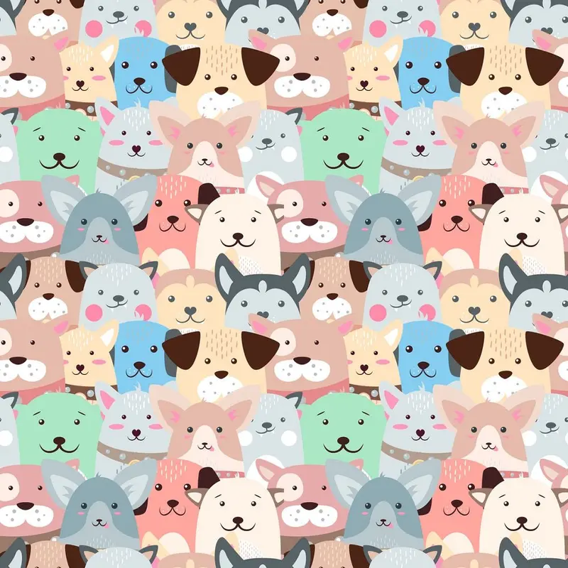 Packed Cartoon Puppies Fabric - Multi