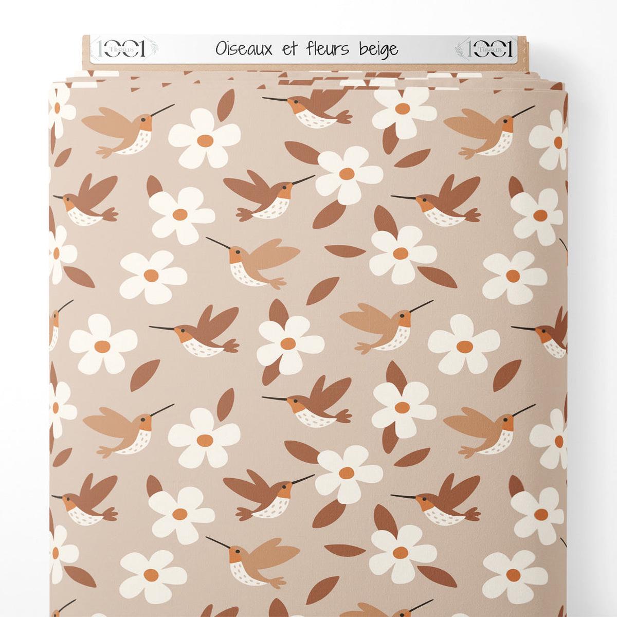 Tissu - Oiseaux et fleurs beige